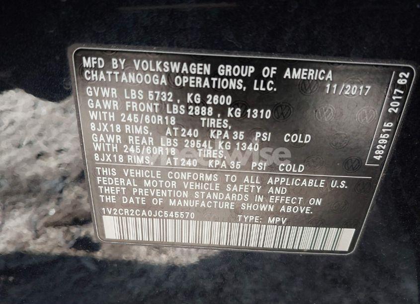 Photo 9 of 2018 Volkswagen Atlas 3.6L V6 SE (VIN 1V2CR2CA0JC545570)