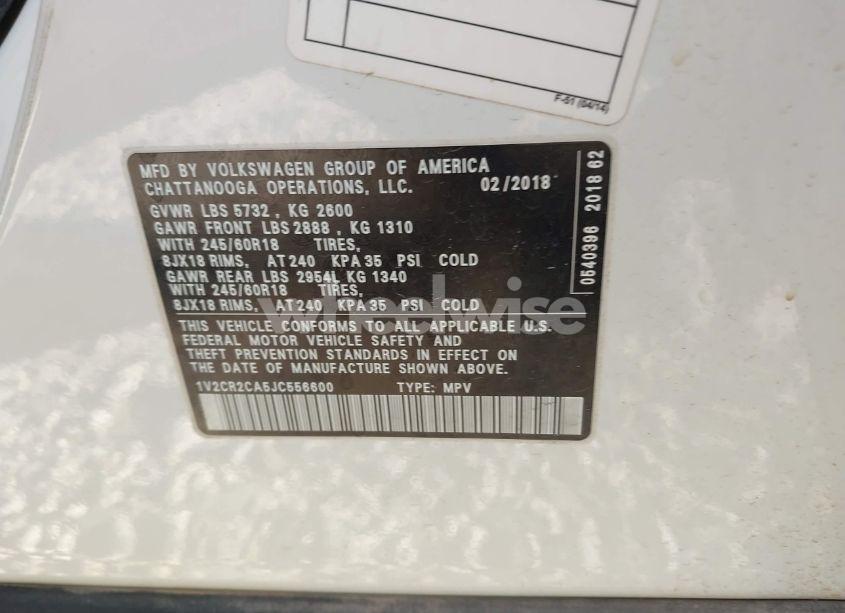 Photo 9 of 2018 Volkswagen Atlas 3.6L V6 SE (VIN 1V2CR2CA5JC556600)