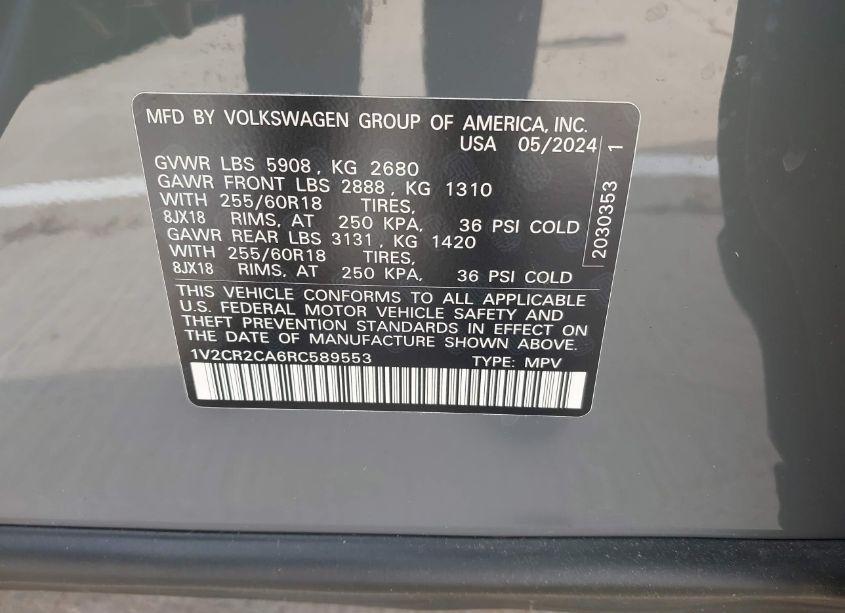 Photo 9 of 2024 Volkswagen Atlas 2.0T PEAK EDITION SE W/TECHNOLOGY (VIN 1V2CR2CA6RC589553)