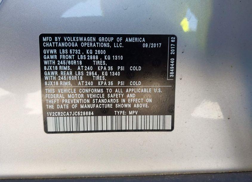 Photo 9 of 2018 Volkswagen Atlas 3.6L V6 SE (VIN 1V2CR2CA7JC528684)