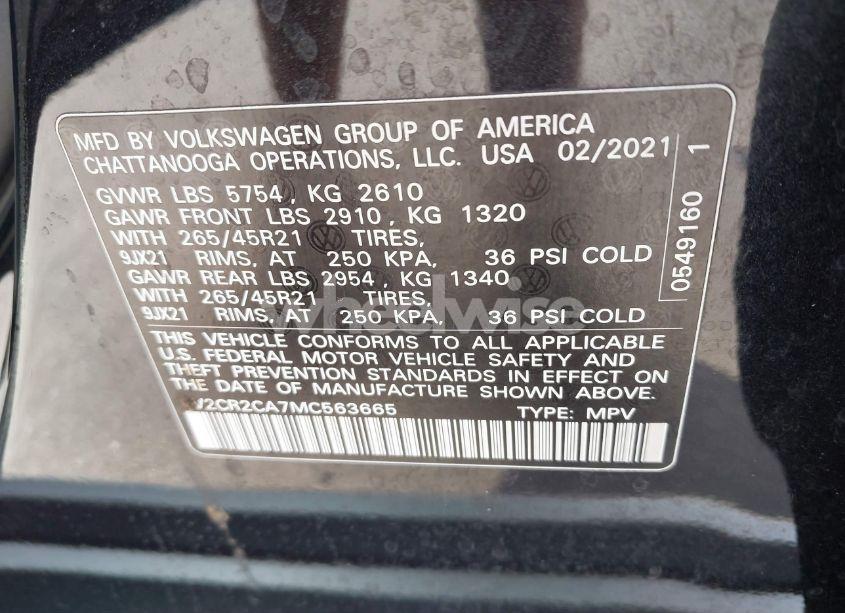 Photo 9 of 2021 Volkswagen Atlas 3.6L V6 SEL R-LINE (VIN 1V2CR2CA7MC563665)