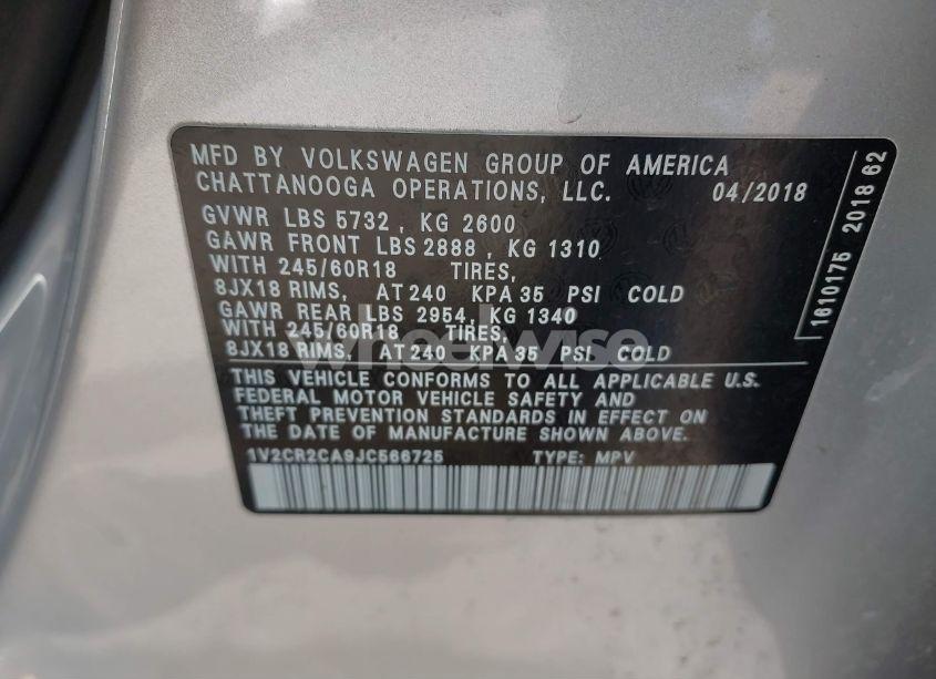 Photo 9 of 2018 Volkswagen Atlas 3.6L V6 SE (VIN 1V2CR2CA9JC566725)