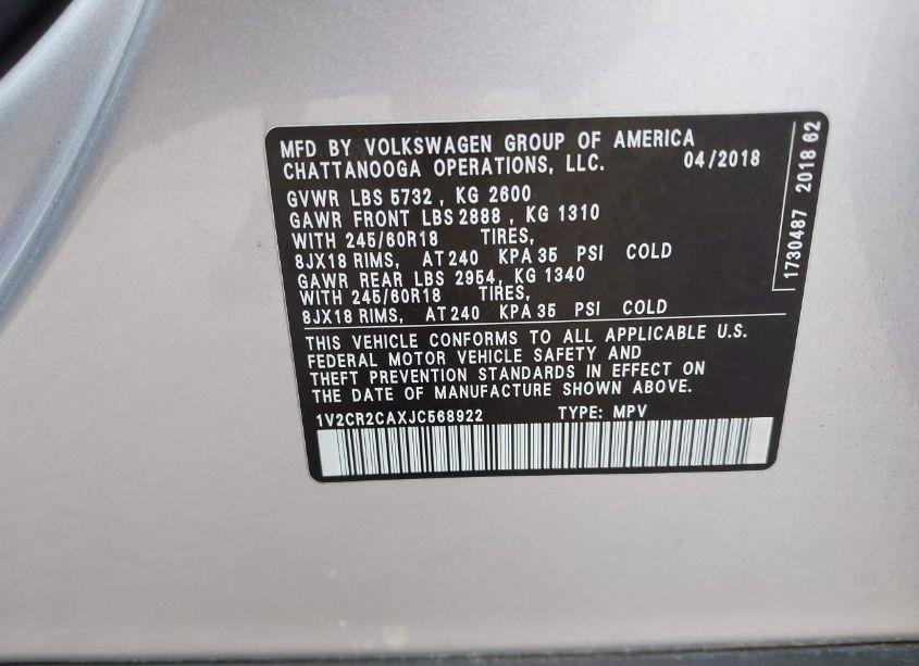 Photo 9 of 2018 Volkswagen Atlas 3.6L V6 SE (VIN 1V2CR2CAXJC568922)