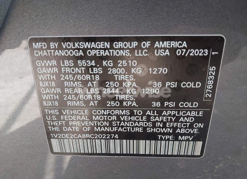 Photo 9 of 2024 Volkswagen Atlas CROSS SPORT 2.0T SE (VIN 1V2DE2CA8RC202274)