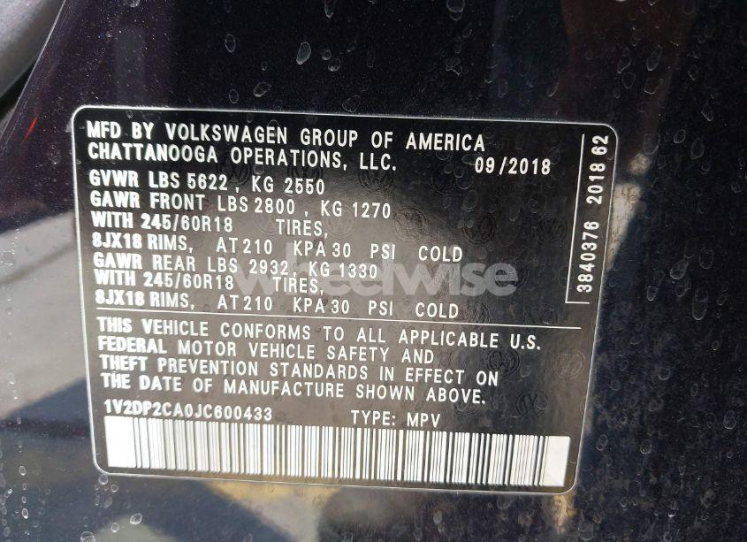 Photo 9 of 2018 Volkswagen Atlas 2.0T SE/2.0T SE W/TECHNOLOGY (VIN 1V2DP2CA0JC600433)