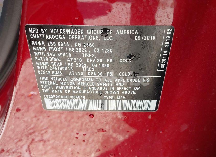 Photo 9 of 2019 Volkswagen Atlas 2.0T SE (VIN 1V2DP2CA0KC604516)