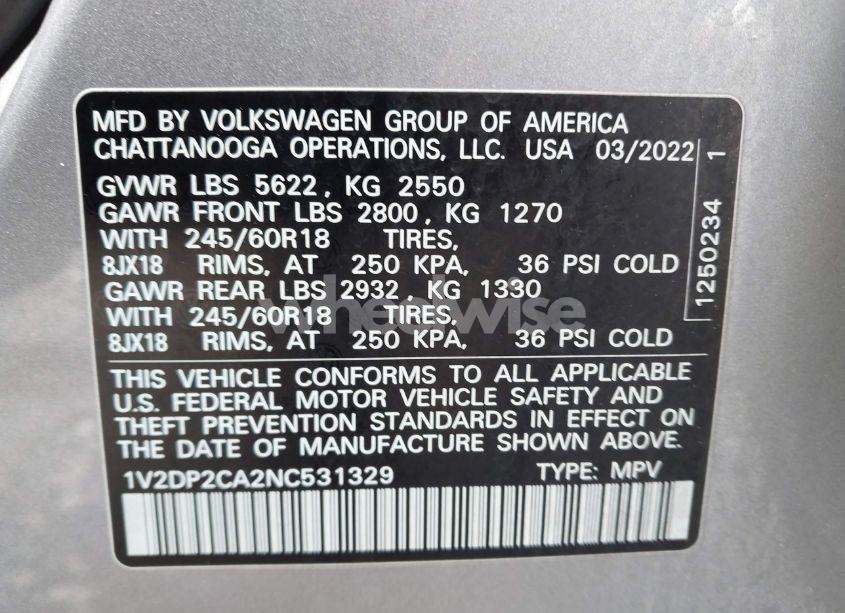 Photo 9 of 2022 Volkswagen Atlas 2.0T SE (VIN 1V2DP2CA2NC531329)
