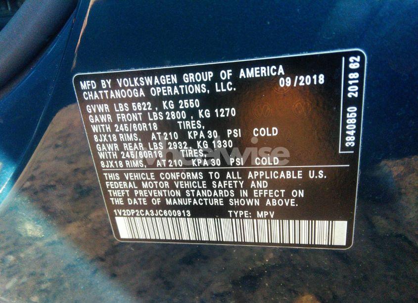 Photo 9 of 2018 Volkswagen Atlas 2.0T SE/2.0T SE W/TECHNOLOGY (VIN 1V2DP2CA3JC600913)