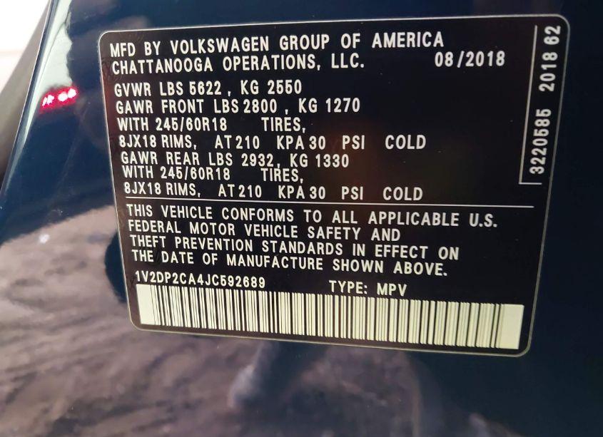 Photo 9 of 2018 Volkswagen Atlas 2.0T SE/2.0T SE W/TECHNOLOGY (VIN 1V2DP2CA4JC592689)