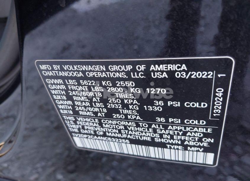 Photo 9 of 2022 Volkswagen Atlas 2.0T SE (VIN 1V2DP2CA4NC532255)