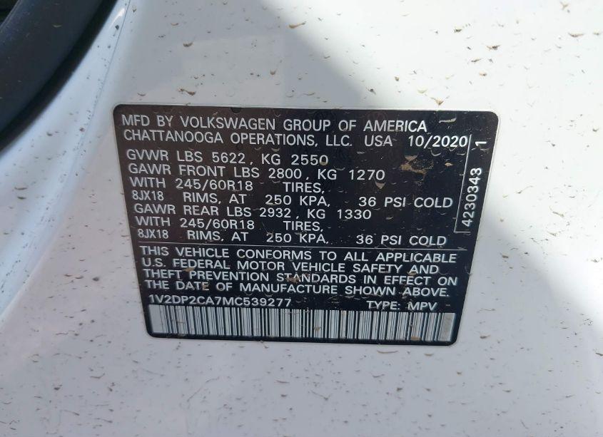 Photo 9 of 2021 Volkswagen Atlas 2.0T SE (VIN 1V2DP2CA7MC539277)