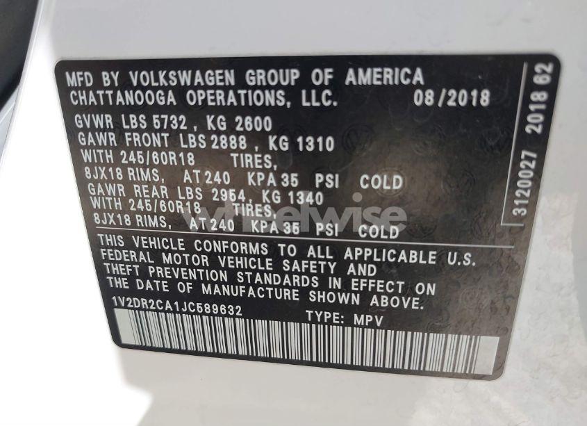 Photo 9 of 2018 Volkswagen Atlas 3.6L V6 SE/3.6L V6 SE W/TECHNOLOGY (VIN 1V2DR2CA1JC589632)