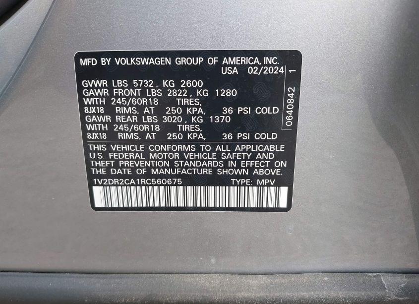 Photo 9 of 2024 Volkswagen Atlas 2.0T SE (VIN 1V2DR2CA1RC560675)