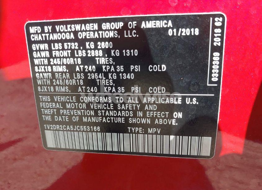 Photo 9 of 2018 Volkswagen Atlas 3.6L V6 SE/3.6L V6 SE W/TECHNOLOGY (VIN 1V2DR2CA5JC553166)