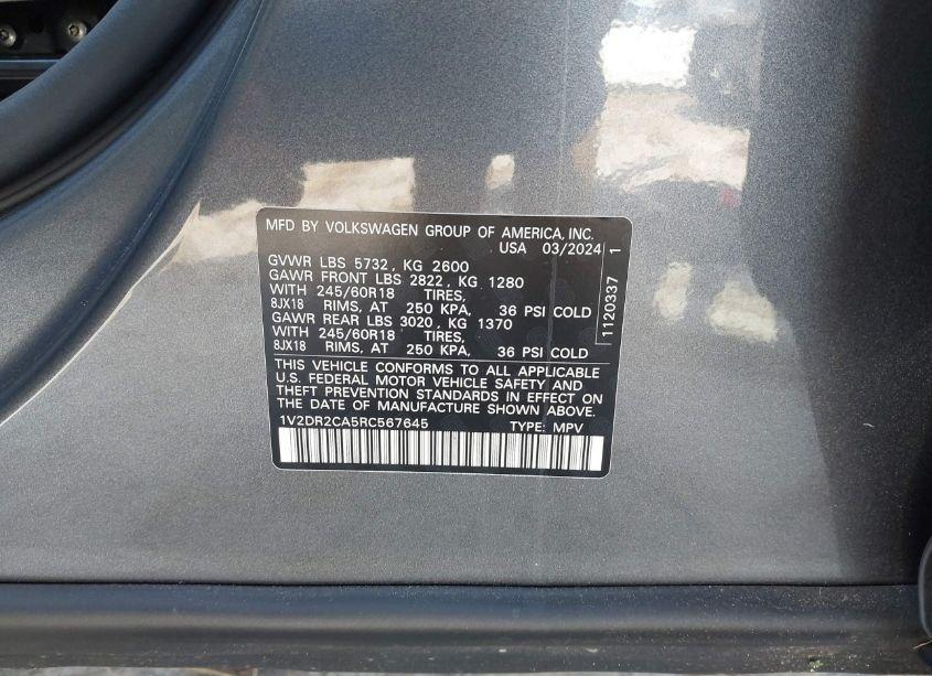 Photo 9 of 2024 Volkswagen Atlas 2.0T SE (VIN 1V2DR2CA5RC567645)