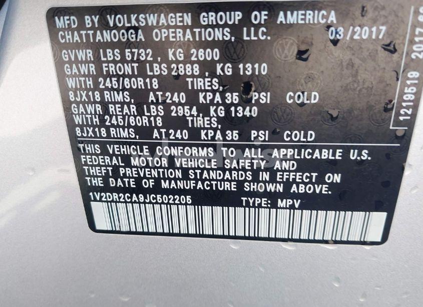 Photo 9 of 2018 Volkswagen Atlas 3.6L V6 SE/3.6L V6 SE W/TECHNOLOGY (VIN 1V2DR2CA9JC502205)