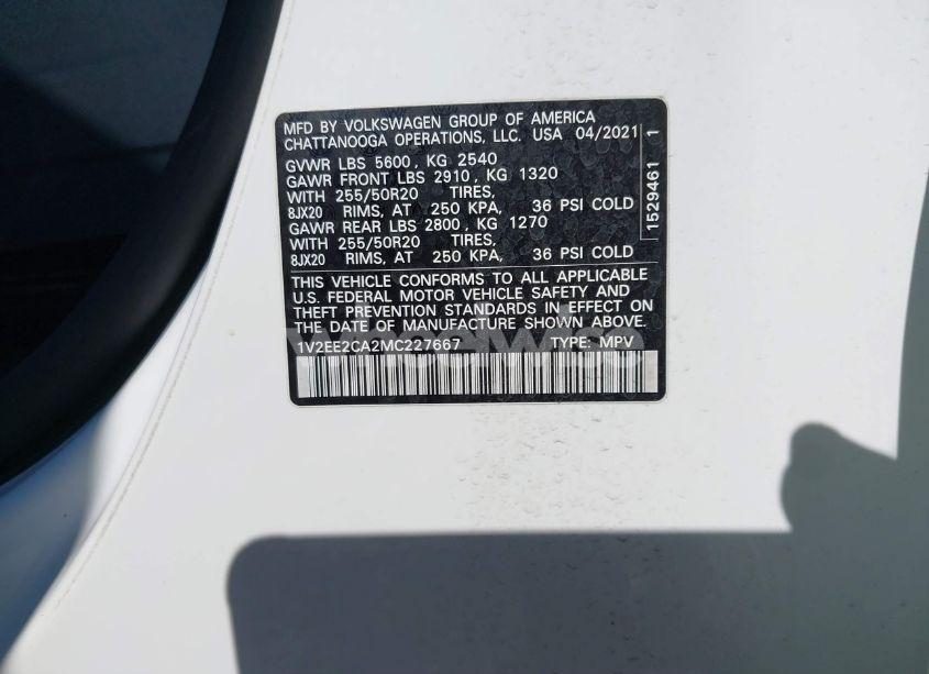 Photo 9 of 2021 Volkswagen Atlas CROSS SPORT 3.6L V6 SEL (VIN 1V2EE2CA2MC227667)