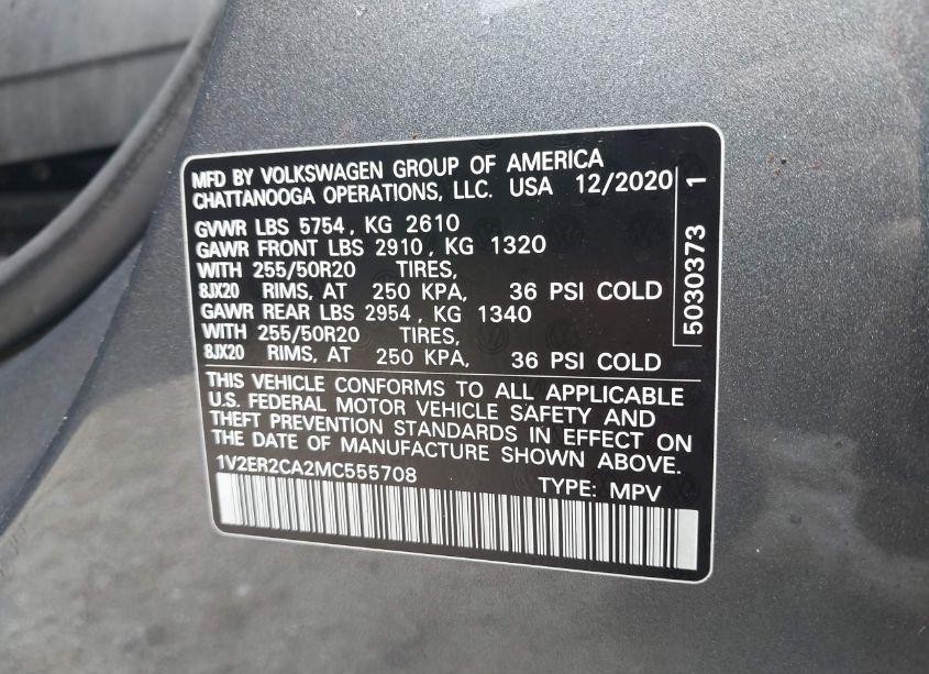 Photo 9 of 2021 Volkswagen Atlas 3.6L V6 SEL (VIN 1V2ER2CA2MC555708)