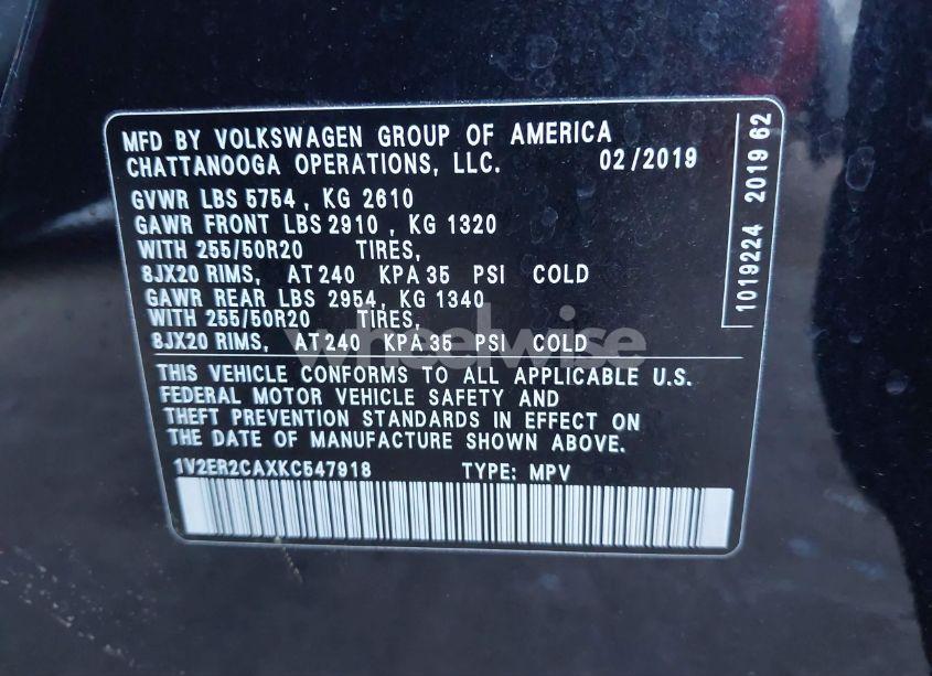 Photo 9 of 2019 Volkswagen Atlas 3.6L V6 SEL (VIN 1V2ER2CAXKC547918)