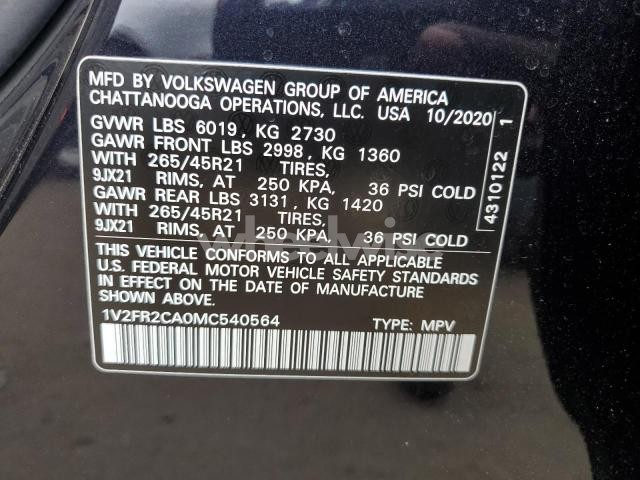 Photo 9 of 2021 VOLKSWAGEN ATLAS SEL PREMIUM R-LINE (VIN 1V2FR2CA0MC540564)