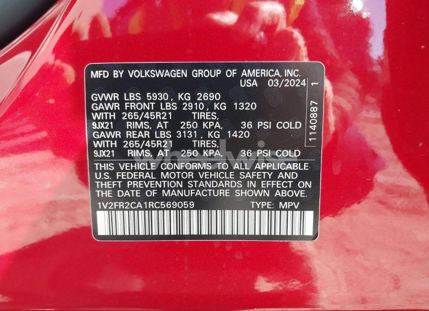 Photo 9 of 2024 Volkswagen Atlas 2.0T SEL PREMIUM R-LINE (VIN 1V2FR2CA1RC569059)