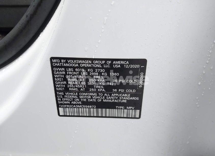 Photo 9 of 2021 Volkswagen Atlas 3.6L V6 SEL PREMIUM R-LINE (VIN 1V2FR2CA3MC556872)