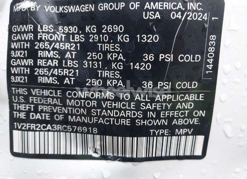 Photo 9 of 2024 Volkswagen Atlas 2.0T SEL PREMIUM R-LINE (VIN 1V2FR2CA3RC576918)