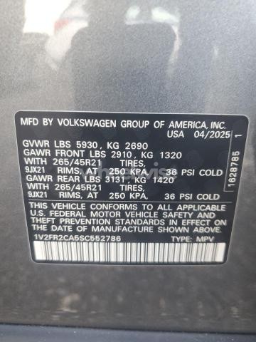 Photo 10 of 2025 VOLKSWAGEN ATLAS SEL PREMIUM R-LINE (VIN 1V2FR2CA5SC552786)