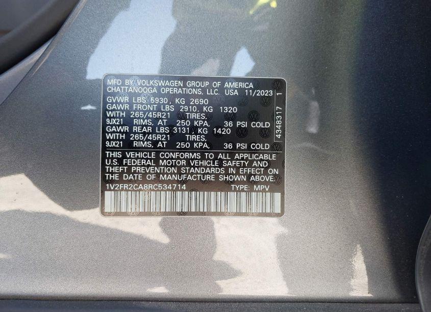 Photo 9 of 2024 Volkswagen Atlas 2.0T SEL PREMIUM R-LINE (VIN 1V2FR2CA8RC534714)