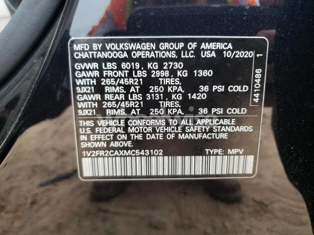 Photo 6 of 2021 VOLKSWAGEN ATLAS SEL PREMIUM R-LINE (VIN 1V2FR2CAXMC543102)