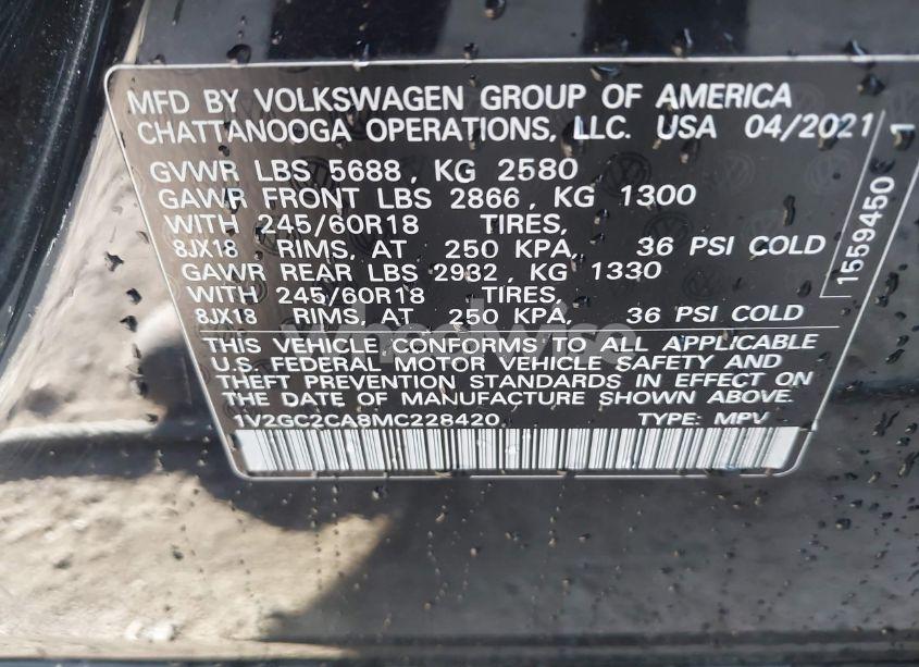 Photo 9 of 2021 Volkswagen Atlas CROSS SPORT S (VIN 1V2GC2CA8MC228420)