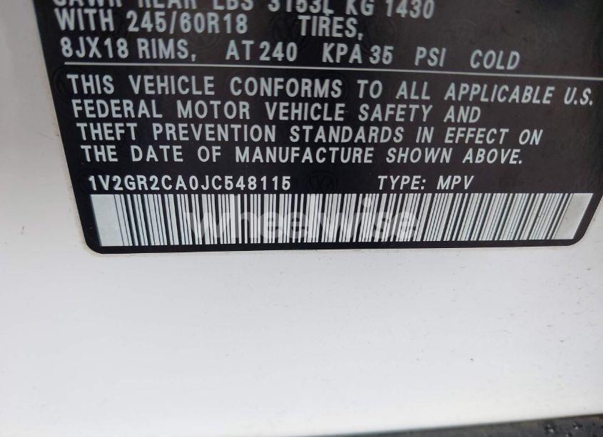 Photo 9 of 2018 Volkswagen Atlas 3.6L V6 S (VIN 1V2GR2CA0JC548115)