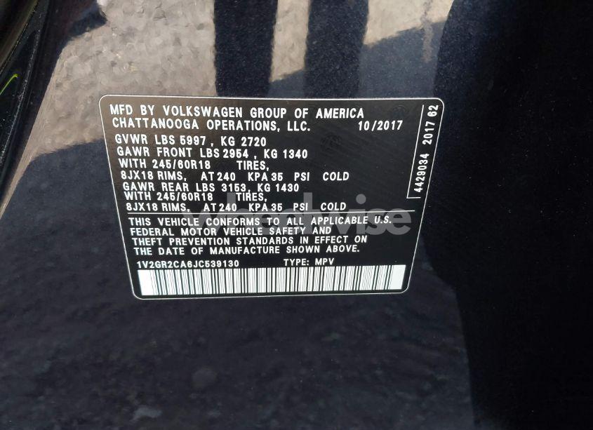 Photo 9 of 2018 Volkswagen Atlas 3.6L V6 S (VIN 1V2GR2CA6JC539130)