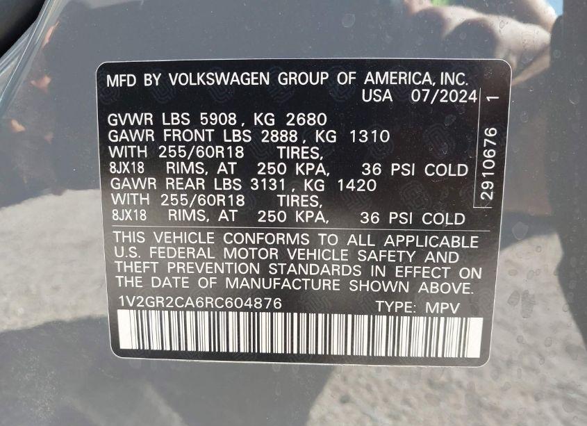 Photo 9 of 2024 Volkswagen Atlas 2.0T PEAK EDITION SEL (VIN 1V2GR2CA6RC604876)