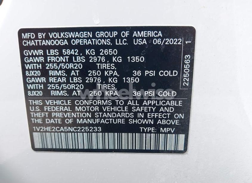 Photo 9 of 2022 Volkswagen Atlas CROSS SPORT 3.6L V6 SE W/TECHNOLOGY (VIN 1V2HE2CA5NC225233)