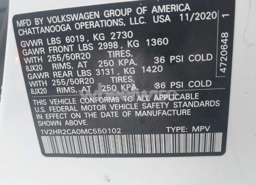 Photo 9 of 2021 Volkswagen Atlas 3.6L V6 SE W/TECHNOLOGY (VIN 1V2HR2CA0MC550102)