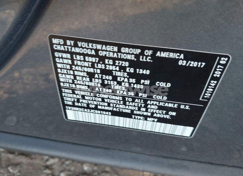 Photo 9 of 2018 Volkswagen Atlas 3.6L V6 LAUNCH EDITION (VIN 1V2HR2CA2JC501043)