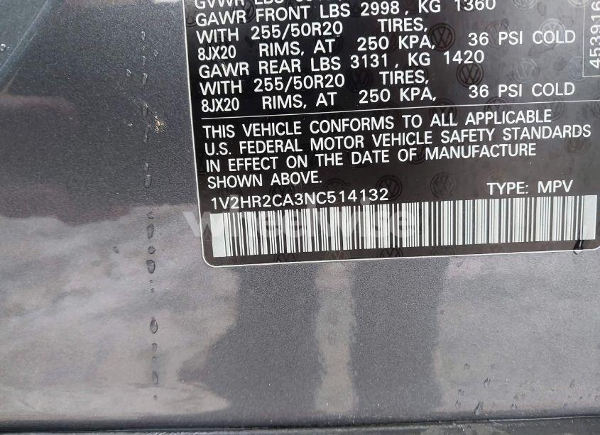 Photo 9 of 2022 Volkswagen Atlas 3.6L V6 SE W/TECHNOLOGY (VIN 1V2HR2CA3NC514132)