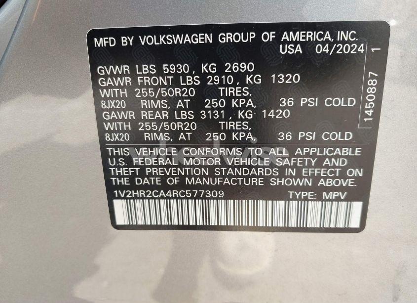 Photo 9 of 2024 Volkswagen Atlas 2.0T SE W/TECHNOLOGY (VIN 1V2HR2CA4RC577309)