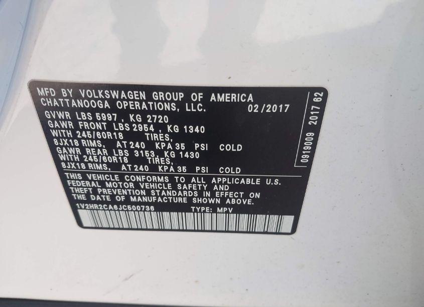 Photo 9 of 2018 Volkswagen Atlas 3.6L V6 LAUNCH EDITION (VIN 1V2HR2CA6JC500736)