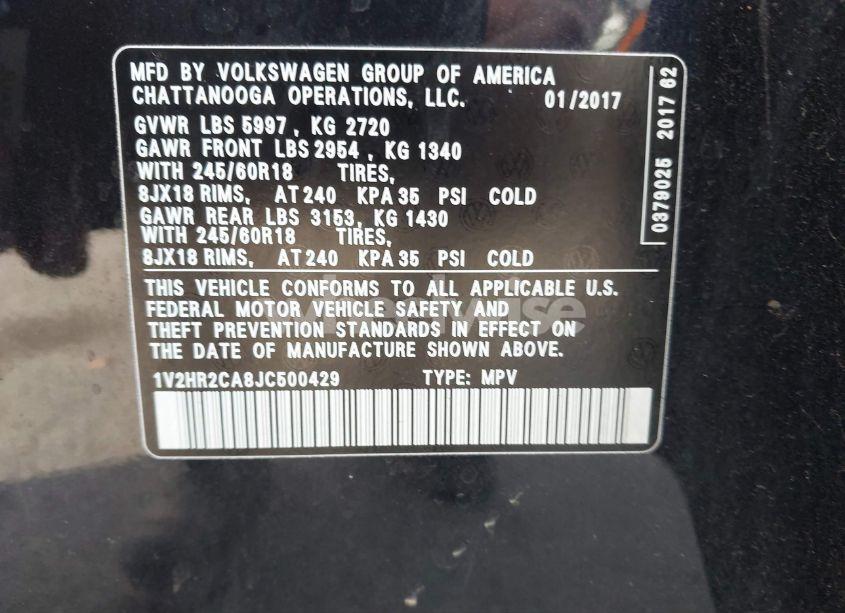 Photo 9 of 2018 Volkswagen Atlas 3.6L V6 LAUNCH EDITION (VIN 1V2HR2CA8JC500429)