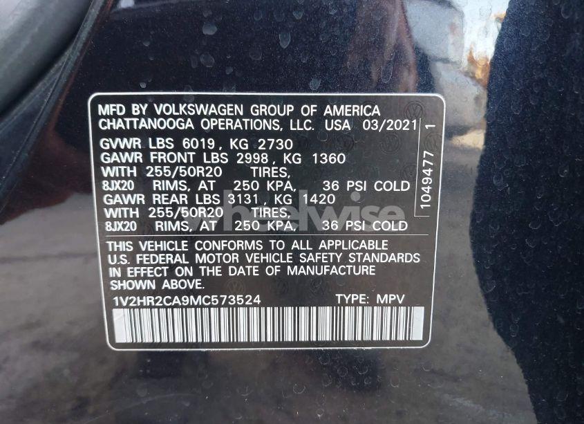 Photo 9 of 2021 Volkswagen Atlas 3.6L V6 SE W/TECHNOLOGY (VIN 1V2HR2CA9MC573524)