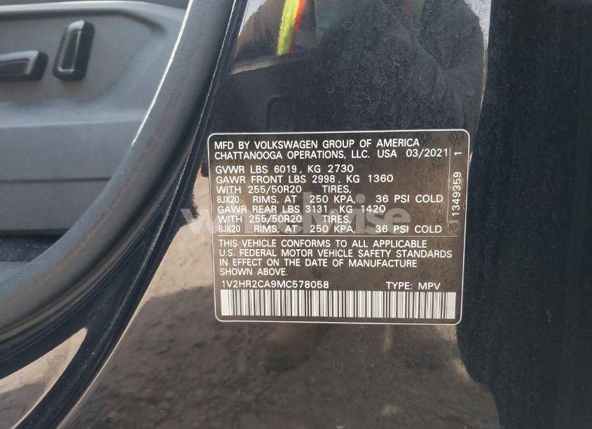 Photo 9 of 2021 Volkswagen Atlas 3.6L V6 SE W/TECHNOLOGY (VIN 1V2HR2CA9MC578058)