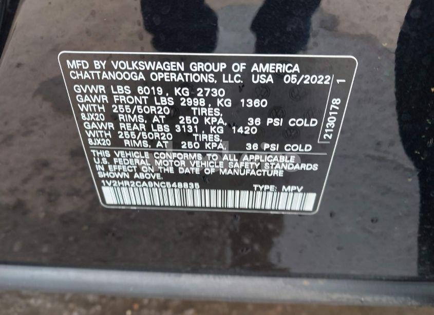 Photo 9 of 2022 Volkswagen Atlas 3.6L V6 SE W/TECHNOLOGY (VIN 1V2HR2CA9NC548835)