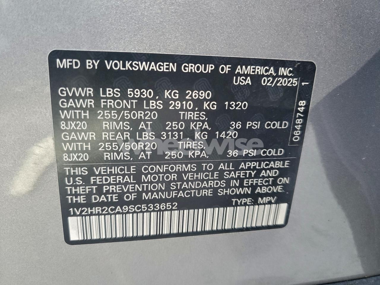 Photo 13 of 2025 VOLKSWAGEN ATLAS SE (VIN 1V2HR2CA9SC533652)