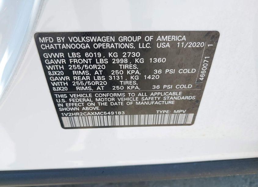 Photo 9 of 2021 Volkswagen Atlas 3.6L V6 SE W/TECHNOLOGY (VIN 1V2HR2CAXMC549183)
