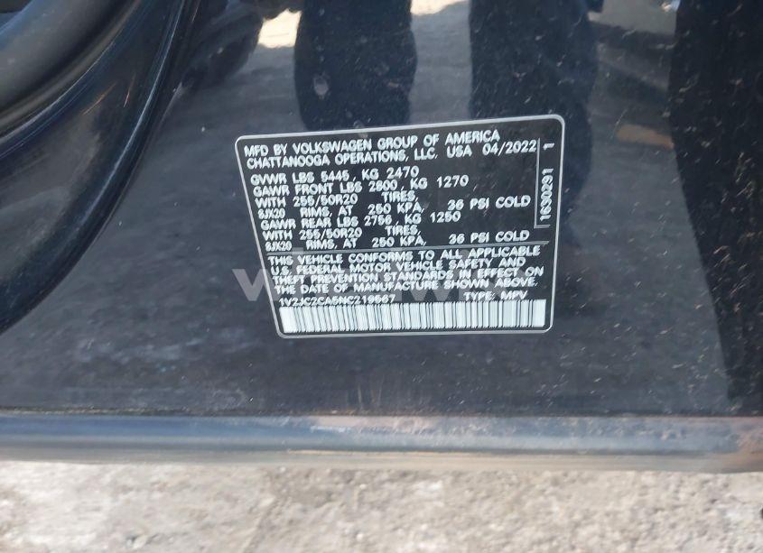 Photo 9 of 2022 Volkswagen Atlas CROSS SPORT 2.0T SE W/TECHNOLOGY (VIN 1V2JC2CA5NC219567)