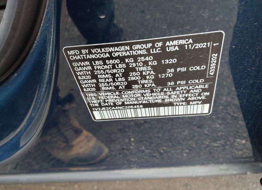 Photo 9 of 2022 Volkswagen Atlas CROSS SPORT 3.6L V6 SE W/TECHNOLOGY (VIN 1V2JE2CA4NC205458)