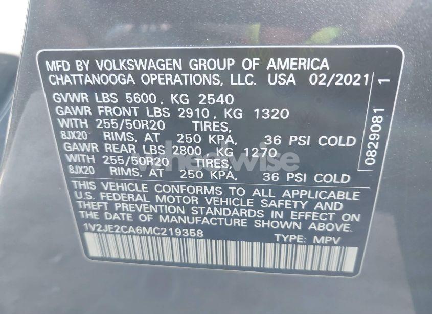 Photo 9 of 2021 Volkswagen Atlas CROSS SPORT 3.6L V6 SE W/TECHNOLOGY (VIN 1V2JE2CA6MC219358)