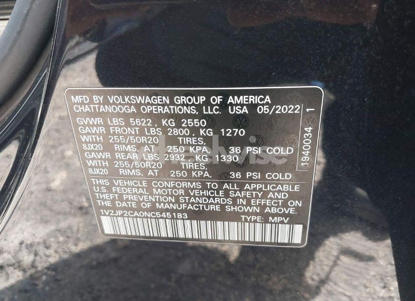 Photo 9 of 2022 Volkswagen Atlas 2.0T SE W/TECHNOLOGY (VIN 1V2JP2CA0NC545183)